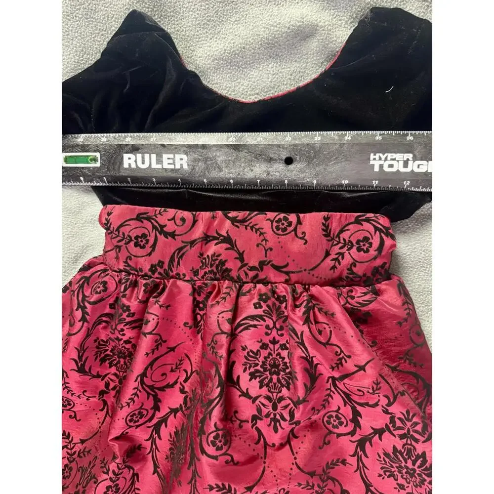 jona michelle‎ girls holiday dress red black velvet damask party 4-5T